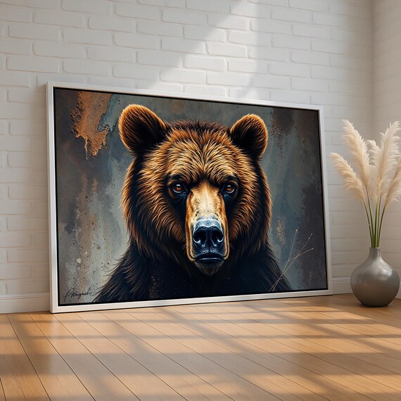 Bear Wall Art Intense Grizzly Portrait Canvas Print Bold Wildlife Decor For Cabin Lodge Or Office Nature Statement Ready To Hang