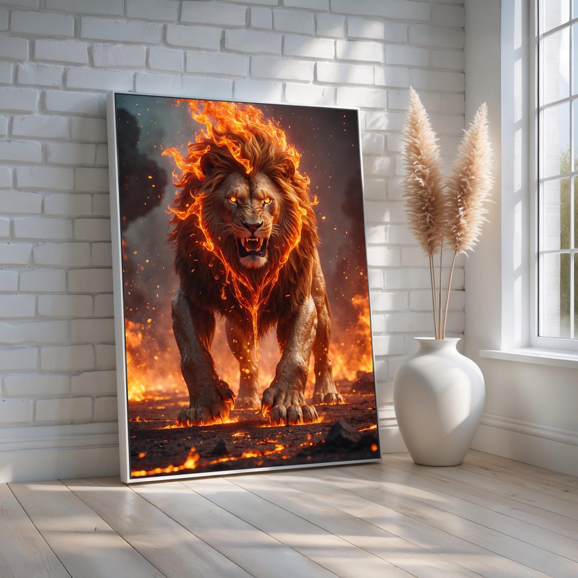 Fire Lion Bold Fantasy Animal Art Print