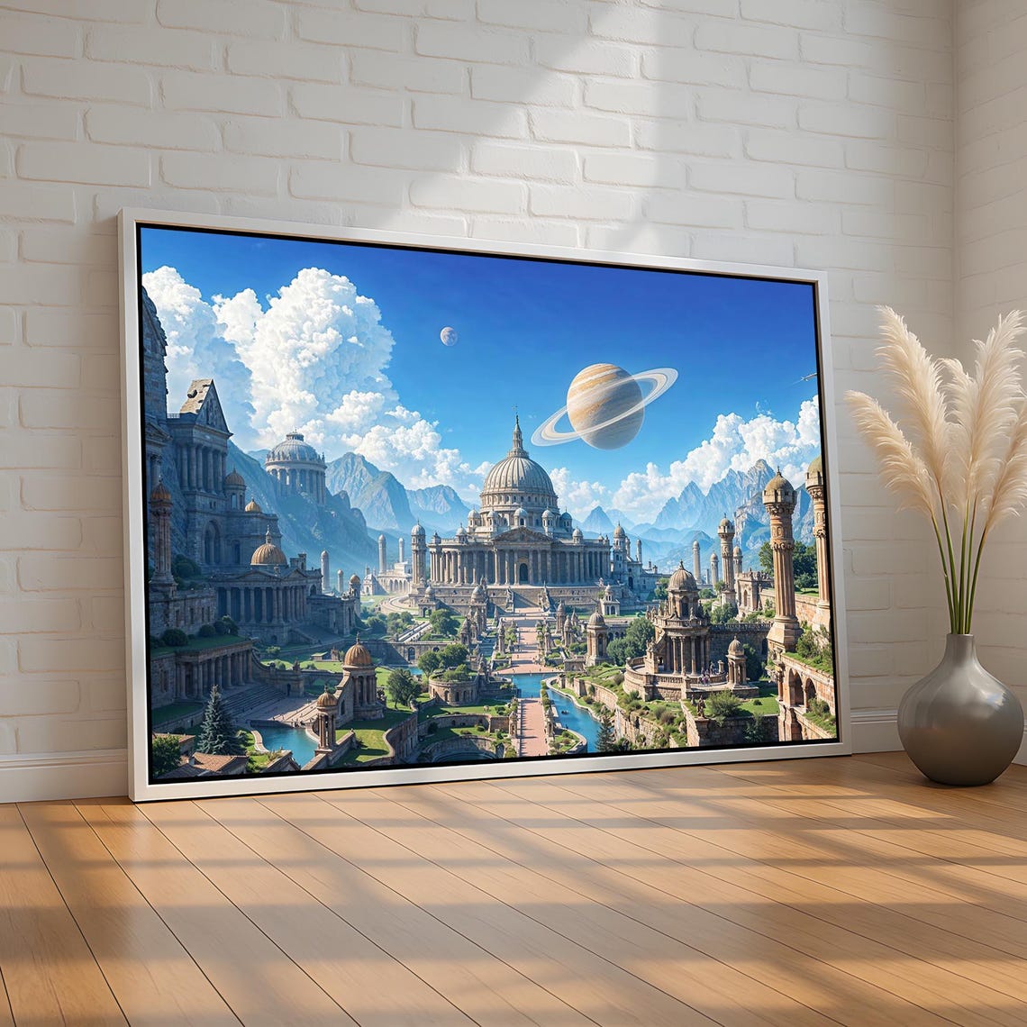 Celestial Kingdom Fantasy City Ringed Planet Sky Majestic Wall Art