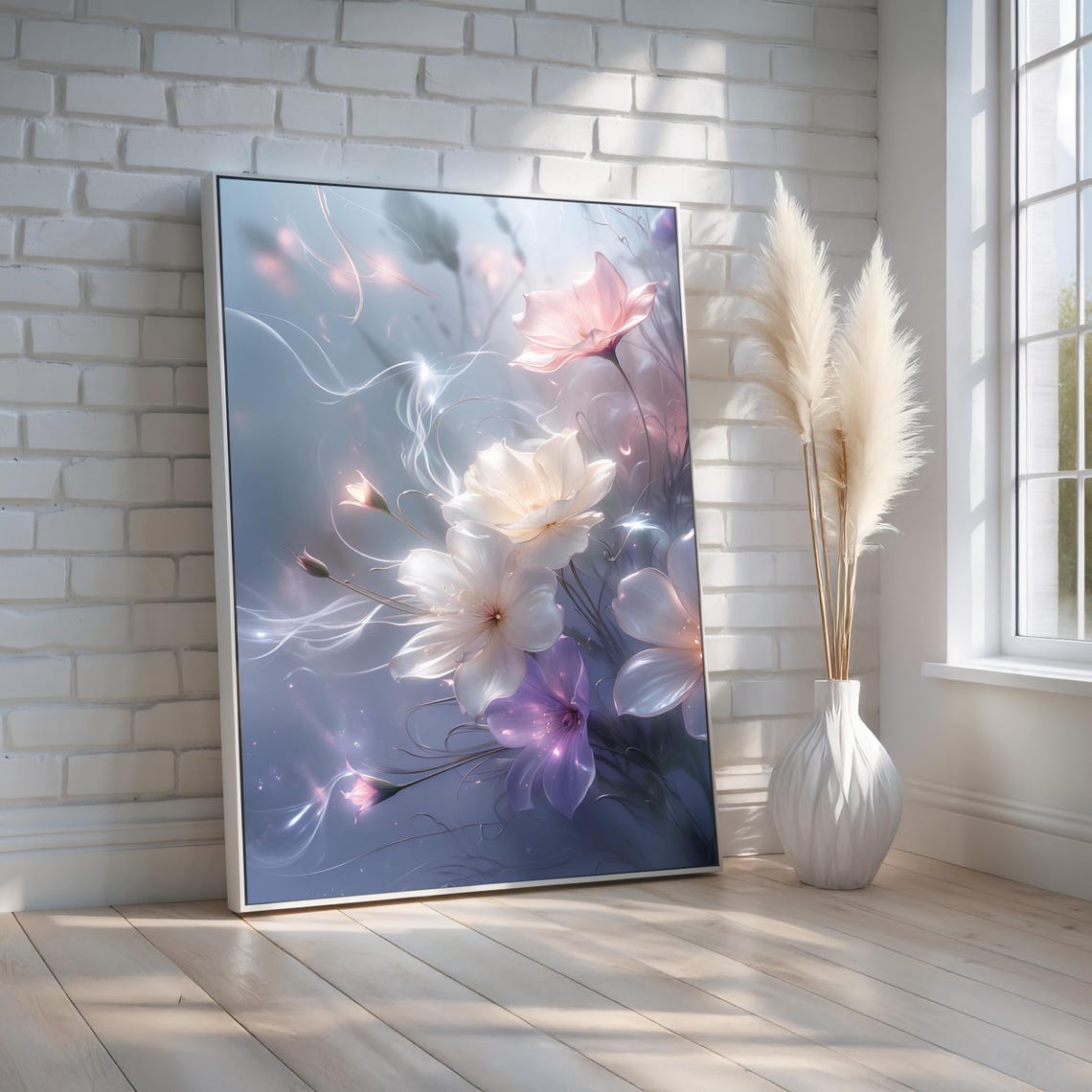 Ethereal Pastel Flowers Dreamy Glowing Floral Artwork Poster