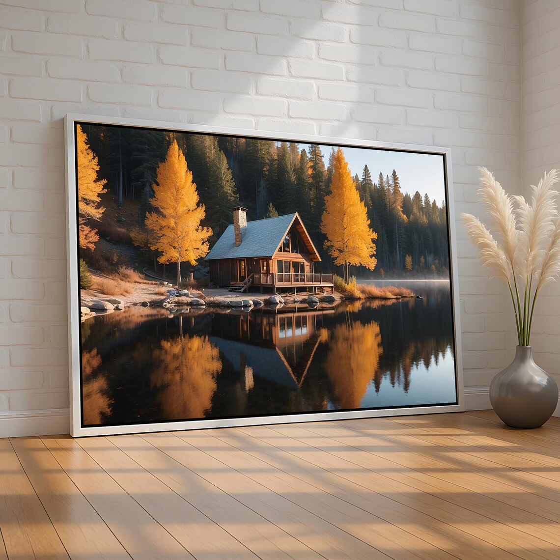Aframe Cabin By The Lake, Rustic Fall Landscape