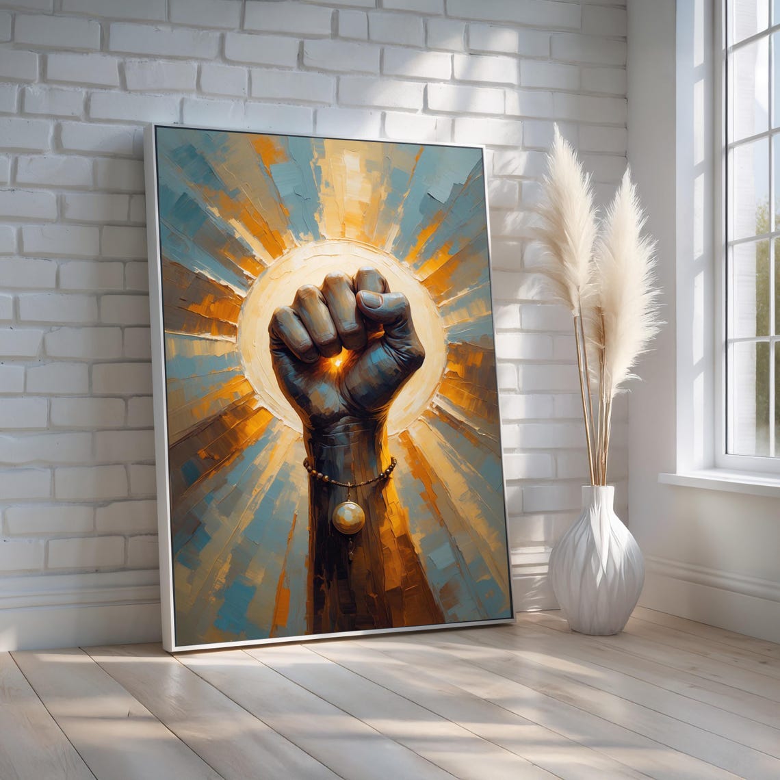 Raised Fist Radiating Light Strength Hope Empowerment Art Poster