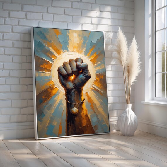 Raised Fist Radiating Light Symbol Of Strength Hope Bold Empowerment Art Print Inspirational Canvas Or Poster Ready To Hang