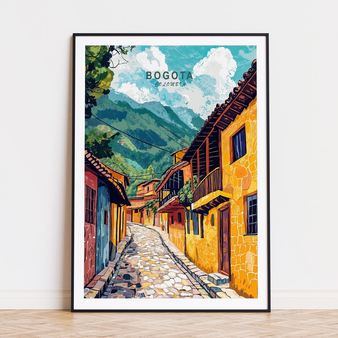 Bogota Colombia Colorful Colonial Street In Mountain Town Poster