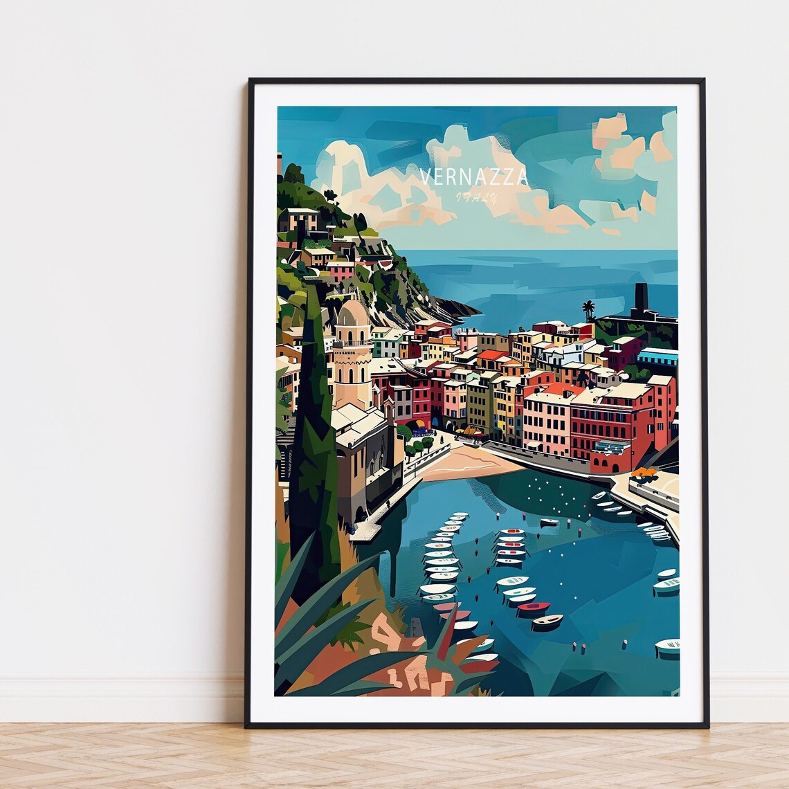 Vernazza Italy Colorful Harbor Boats Coastal Village Travel Poster