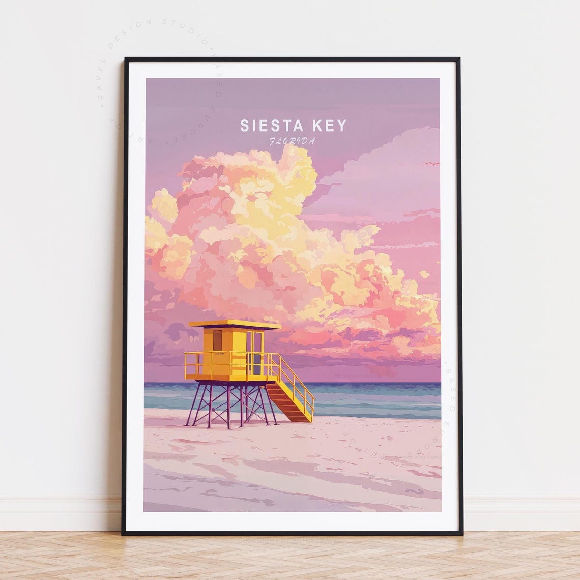 Siesta Key Florida Lifeguard Tower Sunset Beach Pastel Sky Poster