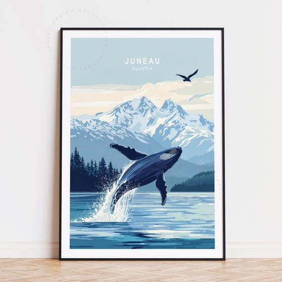 Juneau Alaska Travel Poster, Minimalist Ocean Art Print