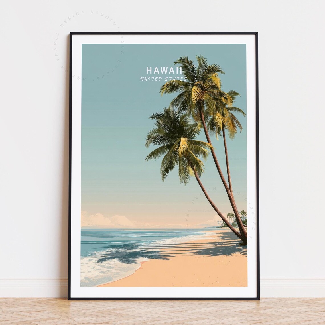 Hawaii United States Palm Tree Beach Minimalist Retro Travel Poster