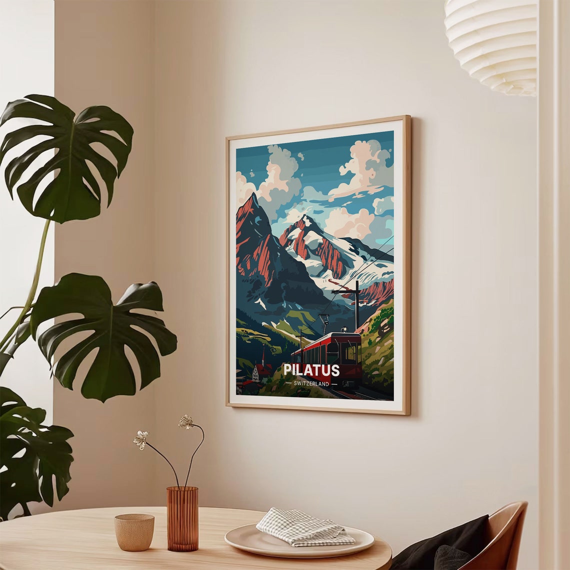 Pilatus Switzerland Alpine Cogwheel Train Peak Vintage Poster - Image 2