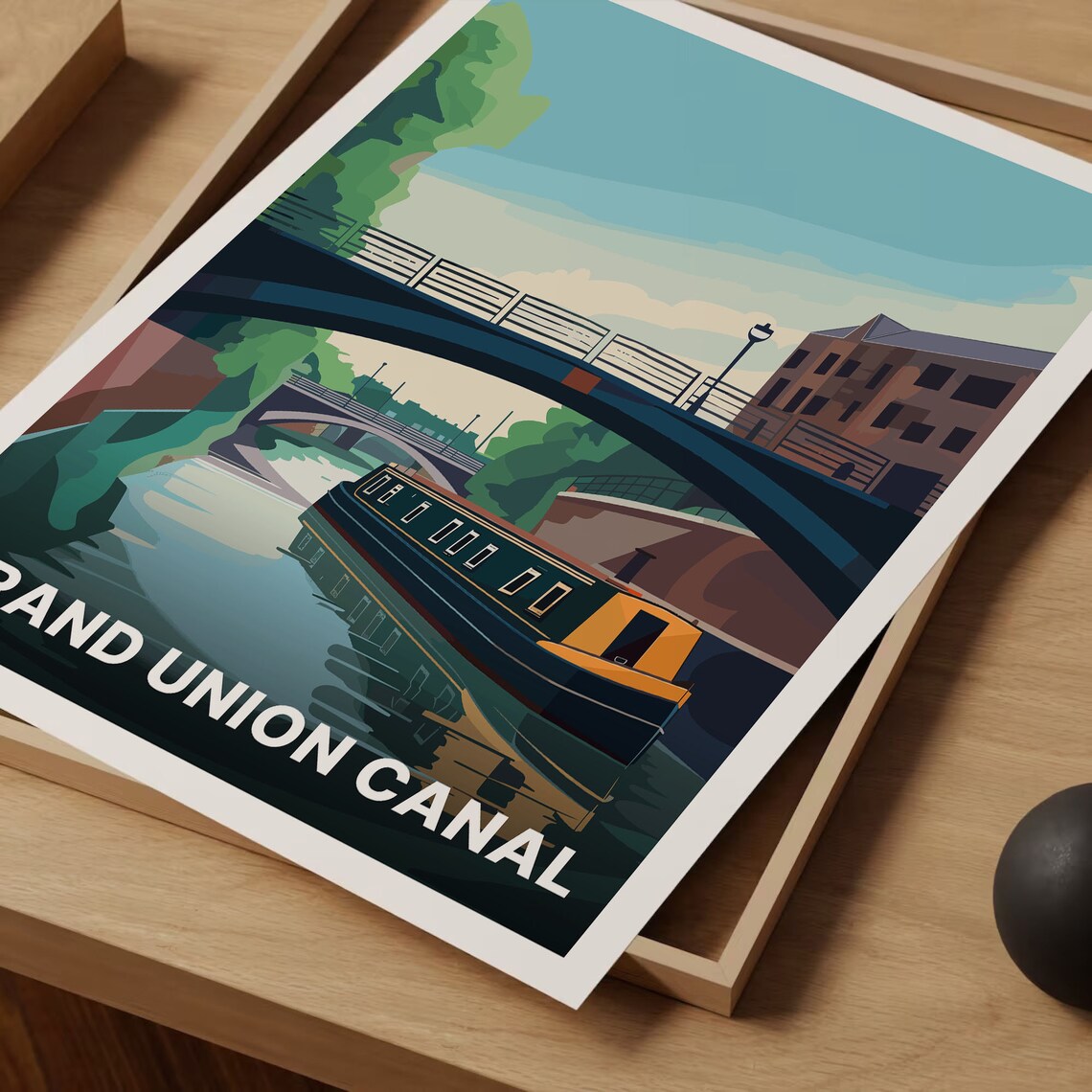 Grand Union Canal Travel Poster, Narrowboat Barge Scene - Image 3