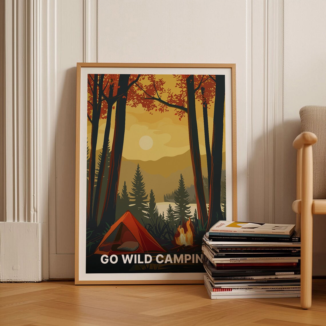 Go Wild Camping Tent Campfire Forest Sunset Outdoor Adventure Poster