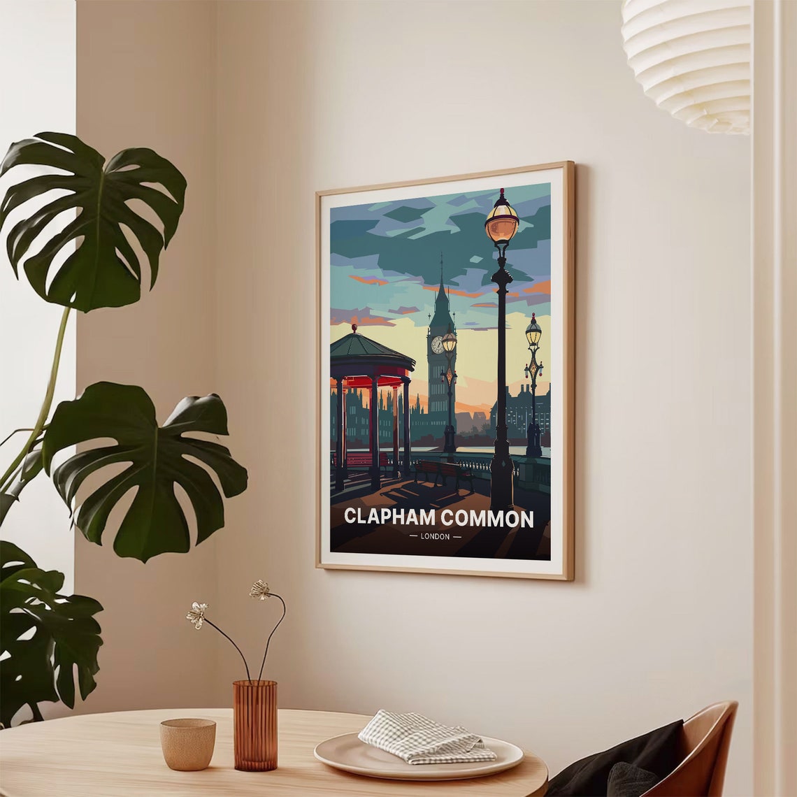 Clapham Common London Big Ben Twilight Riverside Scene Poster - Image 2
