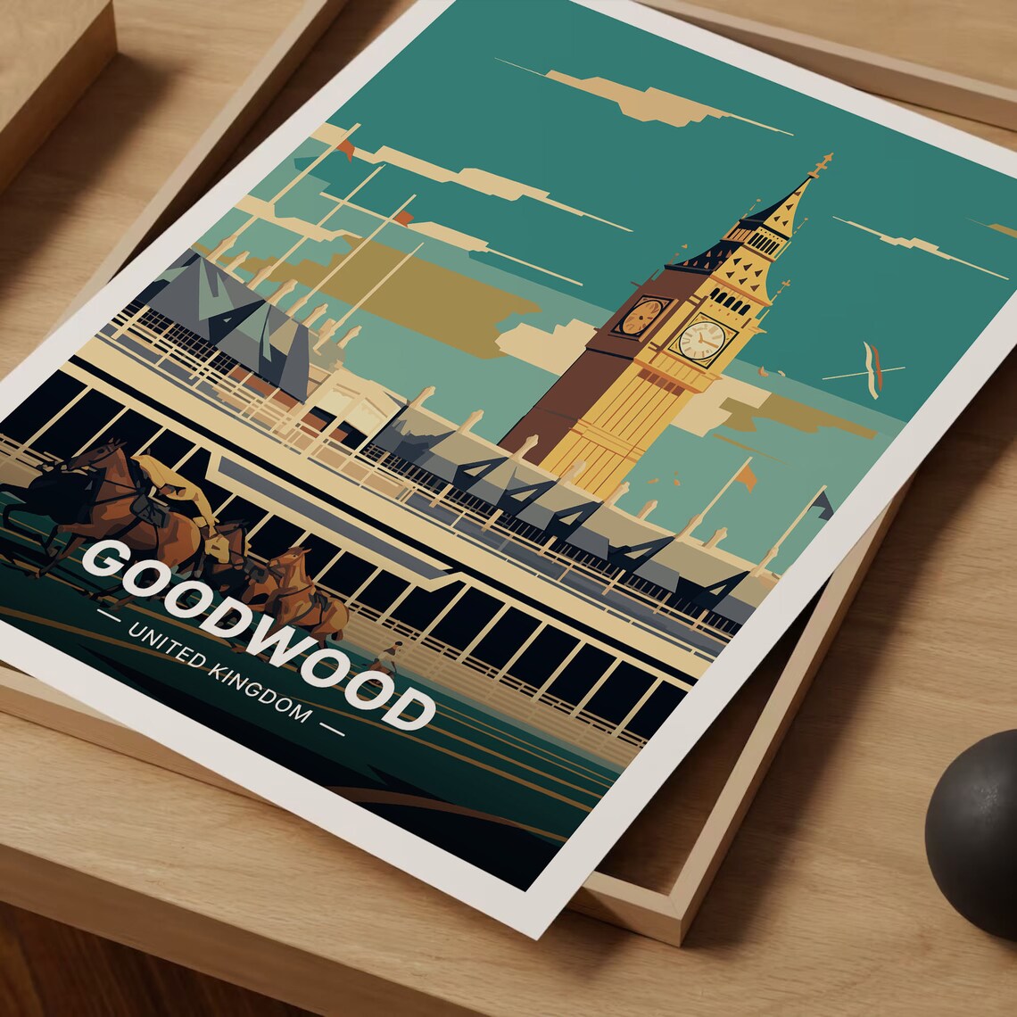 Goodwood United Kingdom Horse Racing Grandstand Day Travel Poster - Image 3