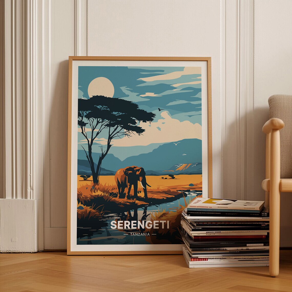 Serengeti Safari Travel Poster, Tanzania Landscape