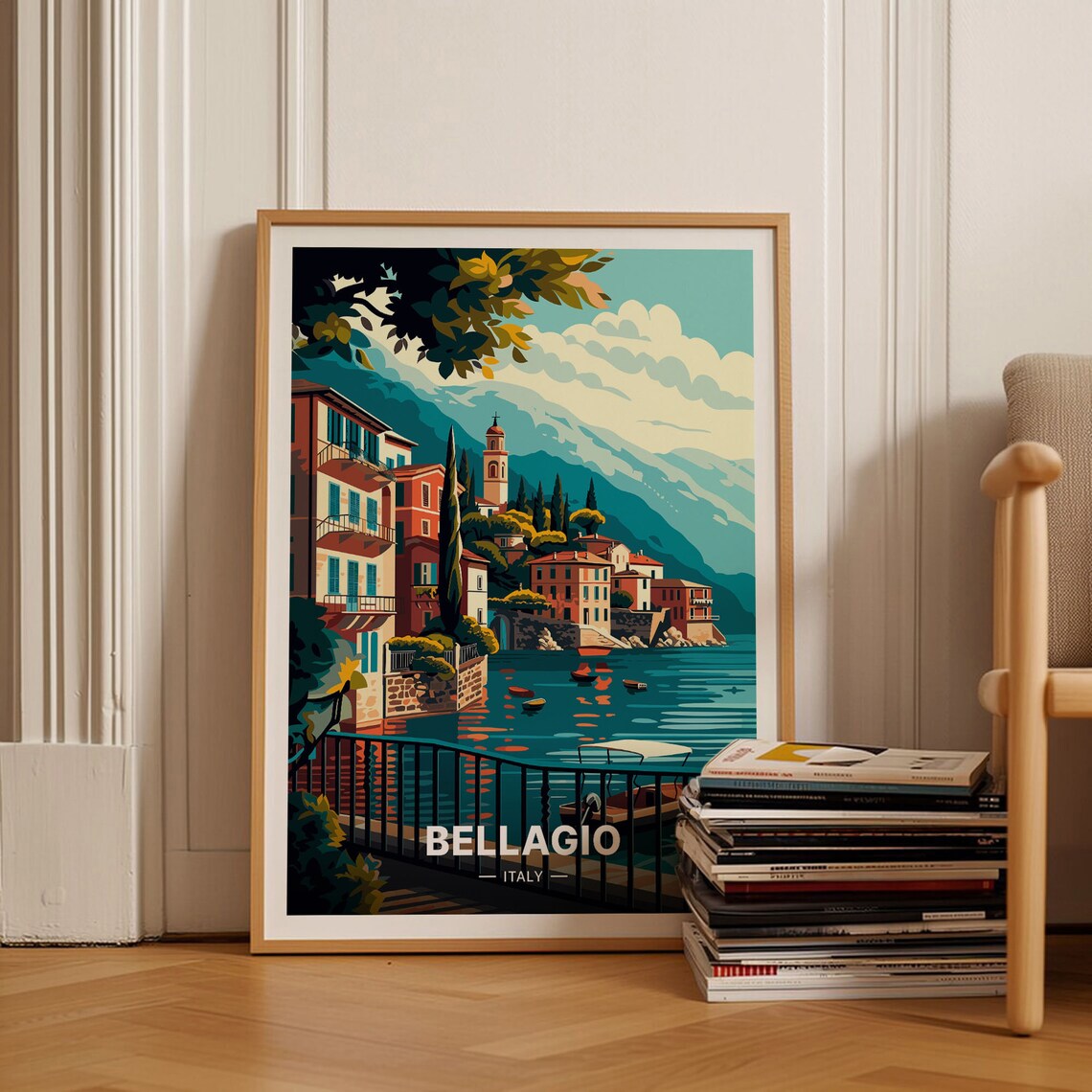 Bellagio Lake Como Italy Vintage Style Lakeside Town Travel Poster