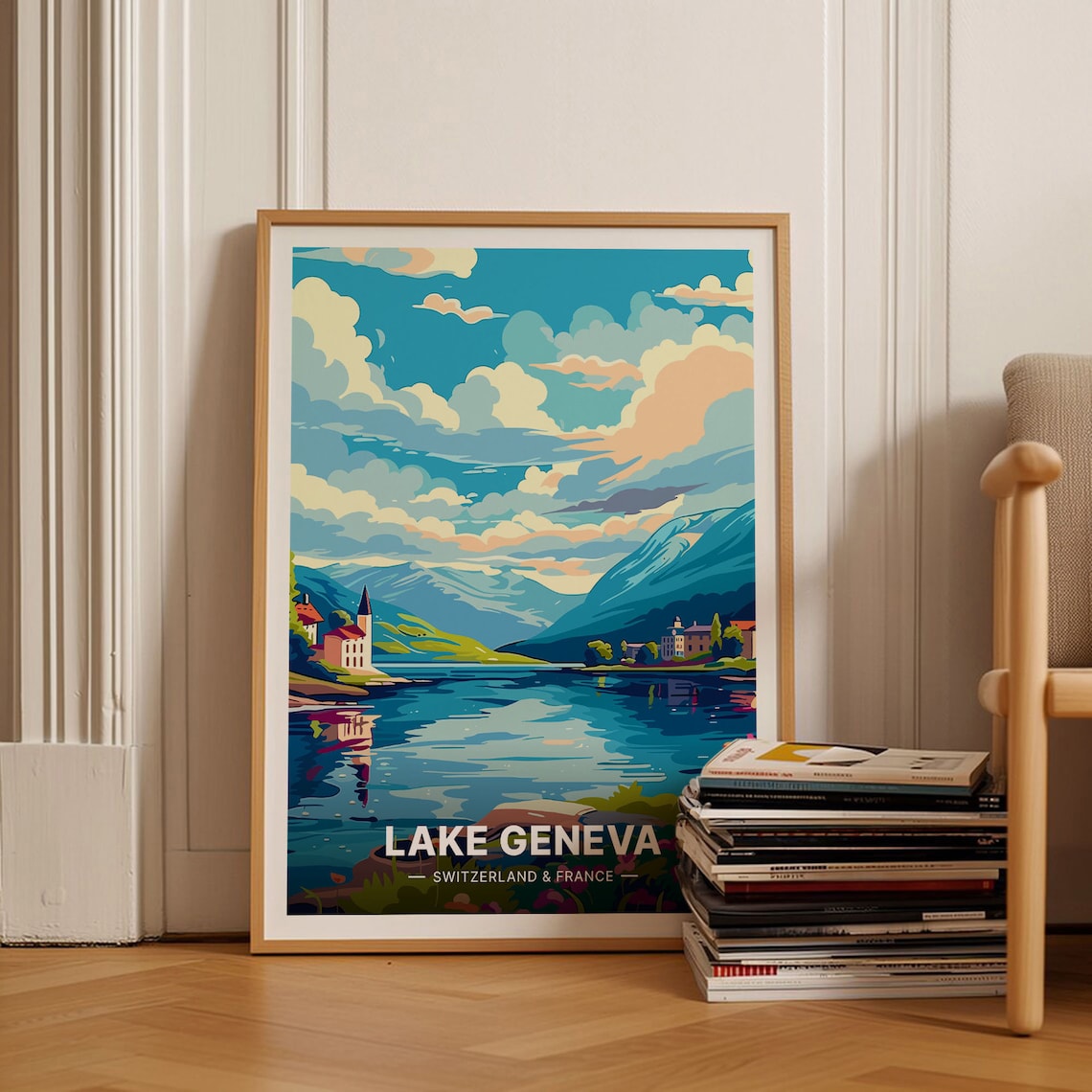 Lake Geneva Switzerland France Alpine Lake Scenic Travel Poster
