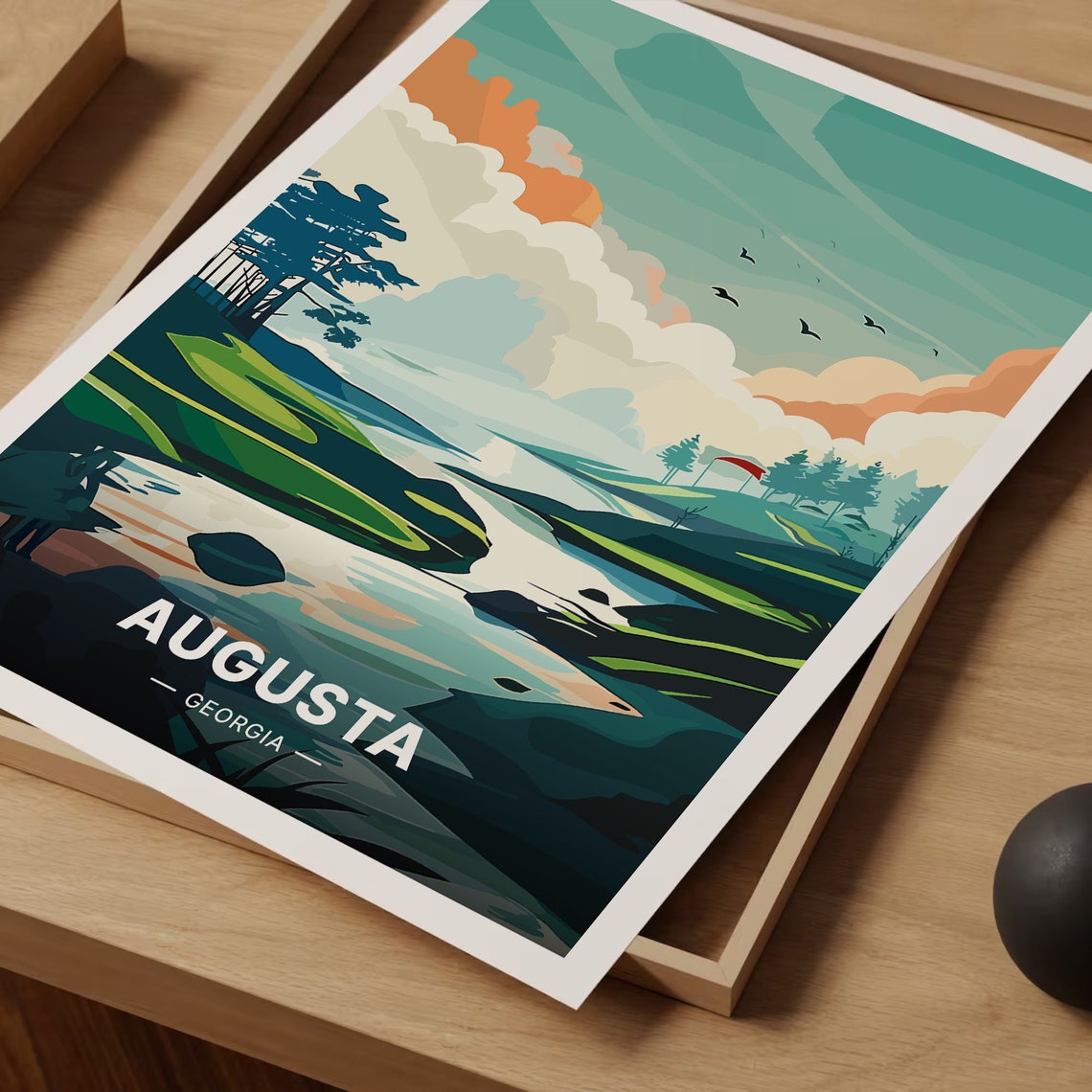 Augusta Georgia Golf Travel Poster Flagstick Course Landscape Art - Image 3