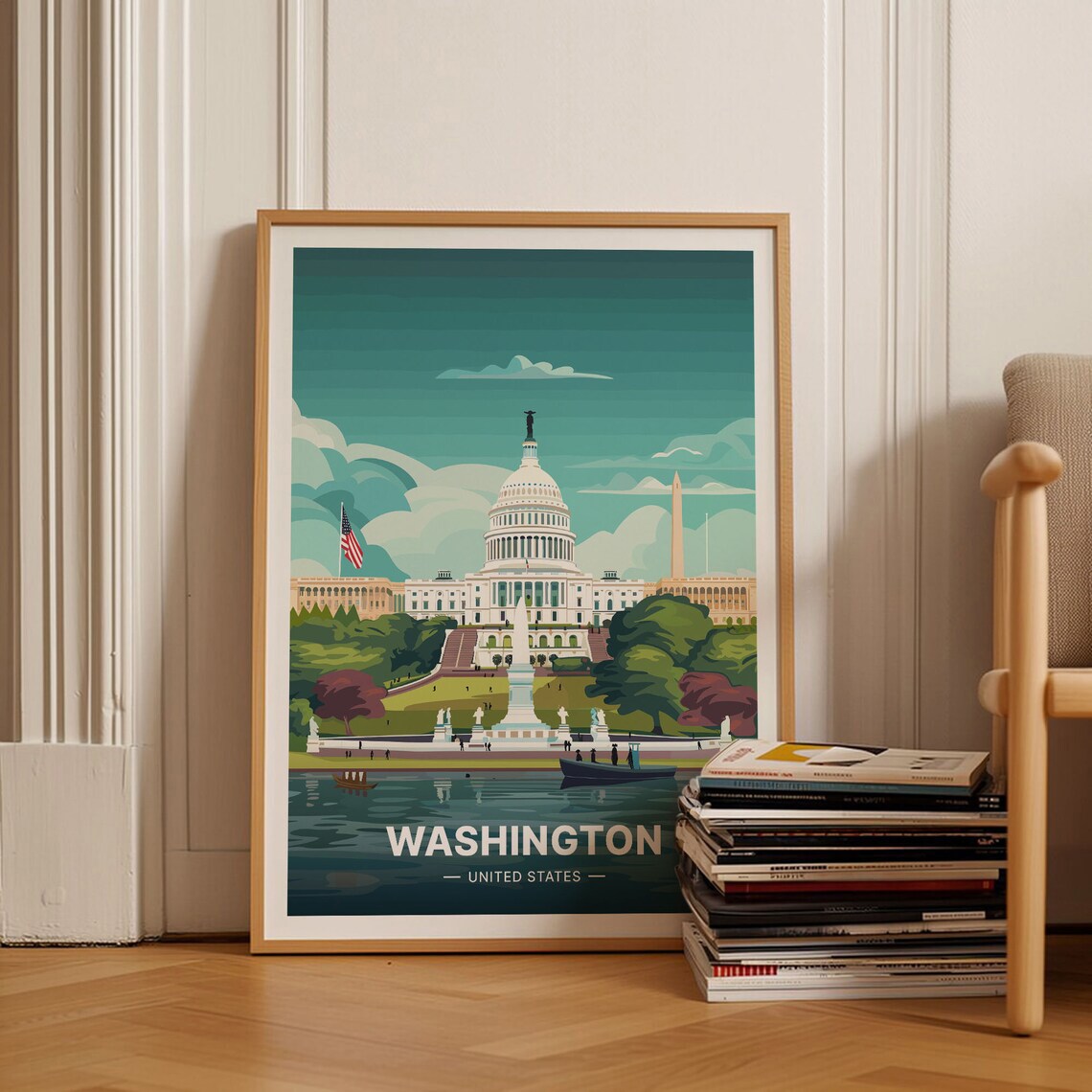 Washington DC Travel Poster, White House and Monument