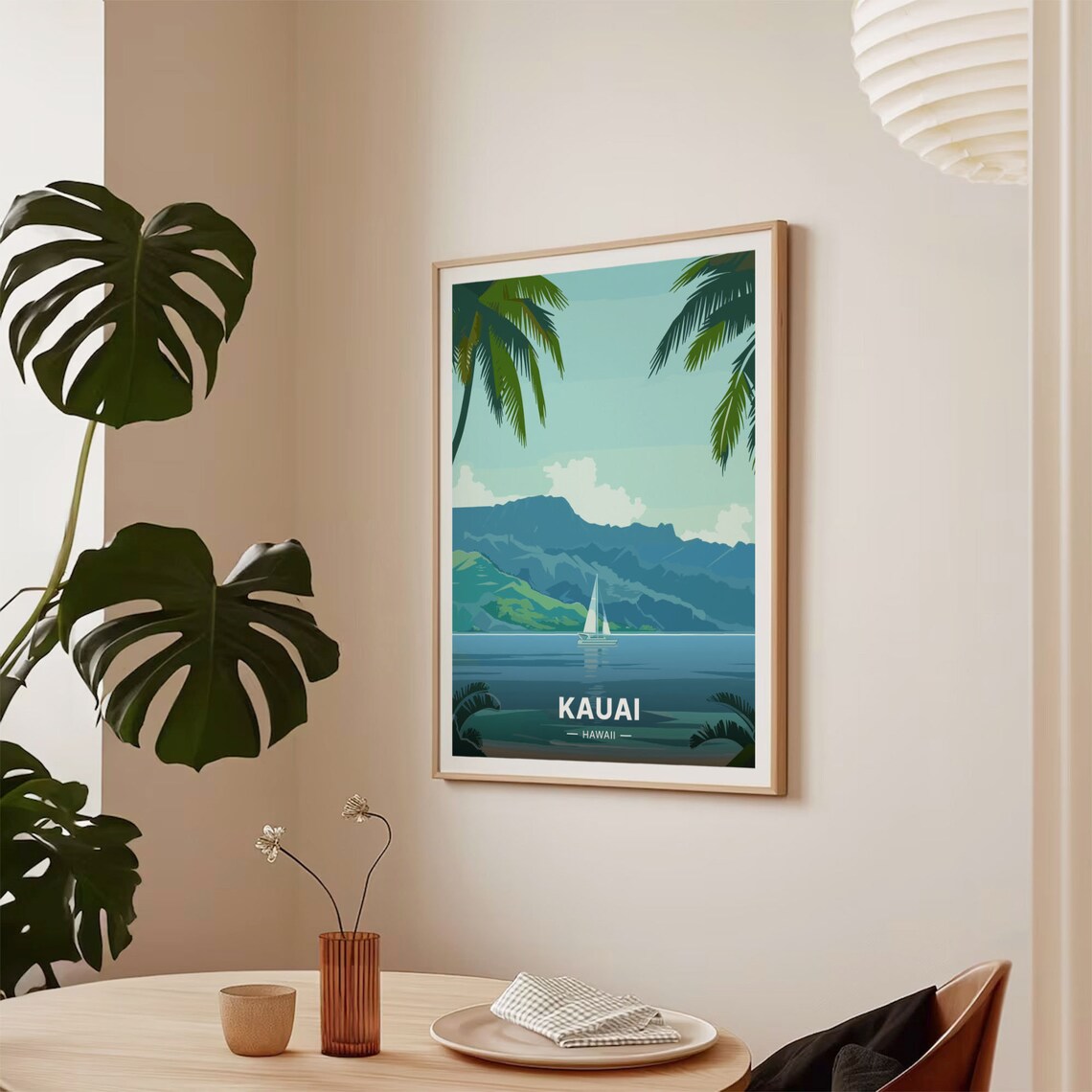 Kauai Hawaii Tropical Island Sailboat Mountain Travel Poster - Image 2