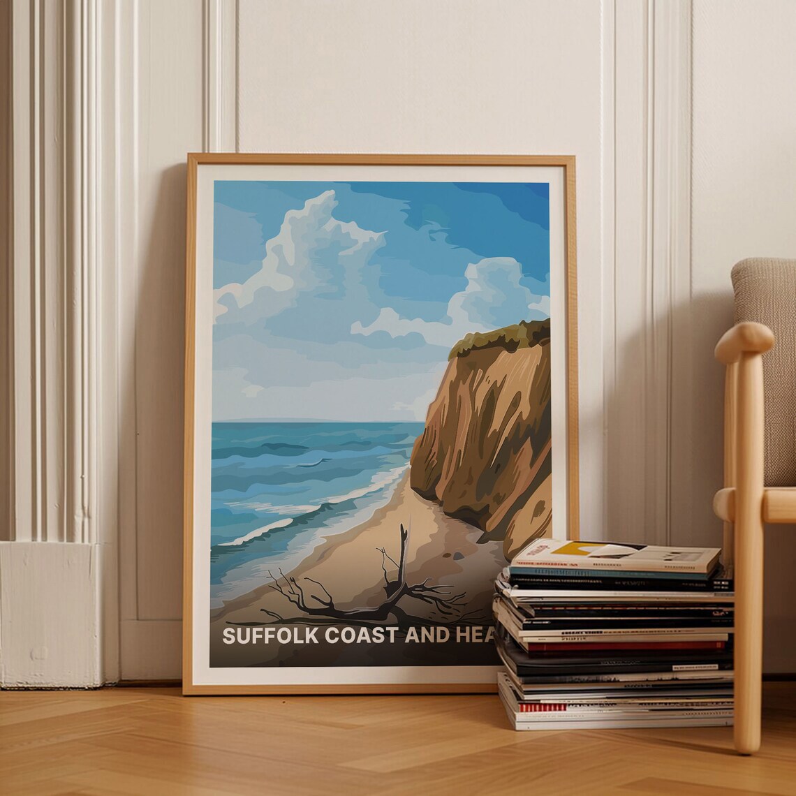 Suffolk Coast and Heaths Poster Cliff Beach Driftwood Sky Scenic Art