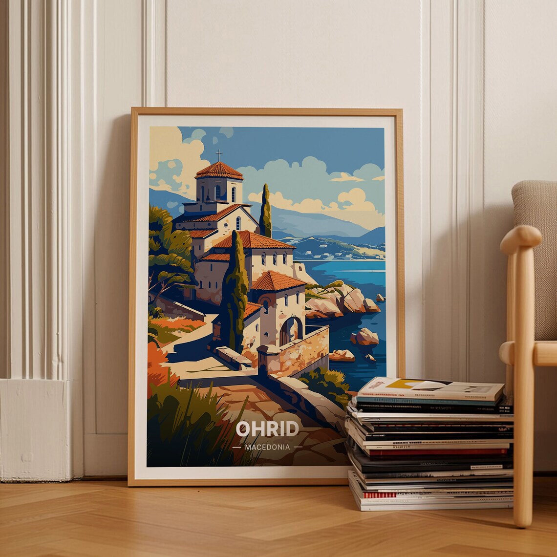 Lake Ohrid Travel Poster, Macedonia Landscape Art