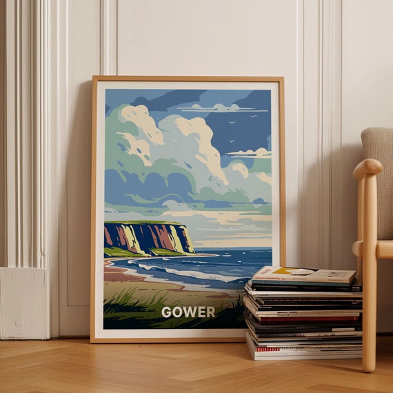Gower Peninsula Wales Scenic Coastal Cliffs Beach Travel Poster