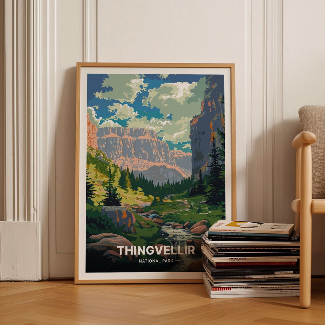 Thingvellir National Park Poster Iceland Rift Valley Waterfall Art