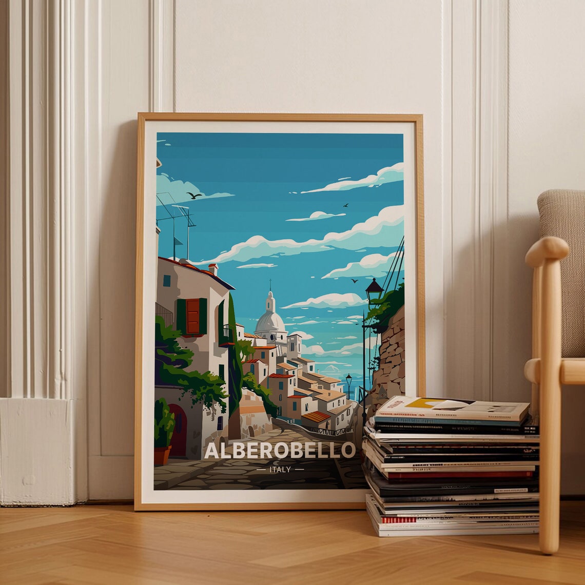 Alberobello Italy Whitewashed Hill Town Vintage Travel Poster