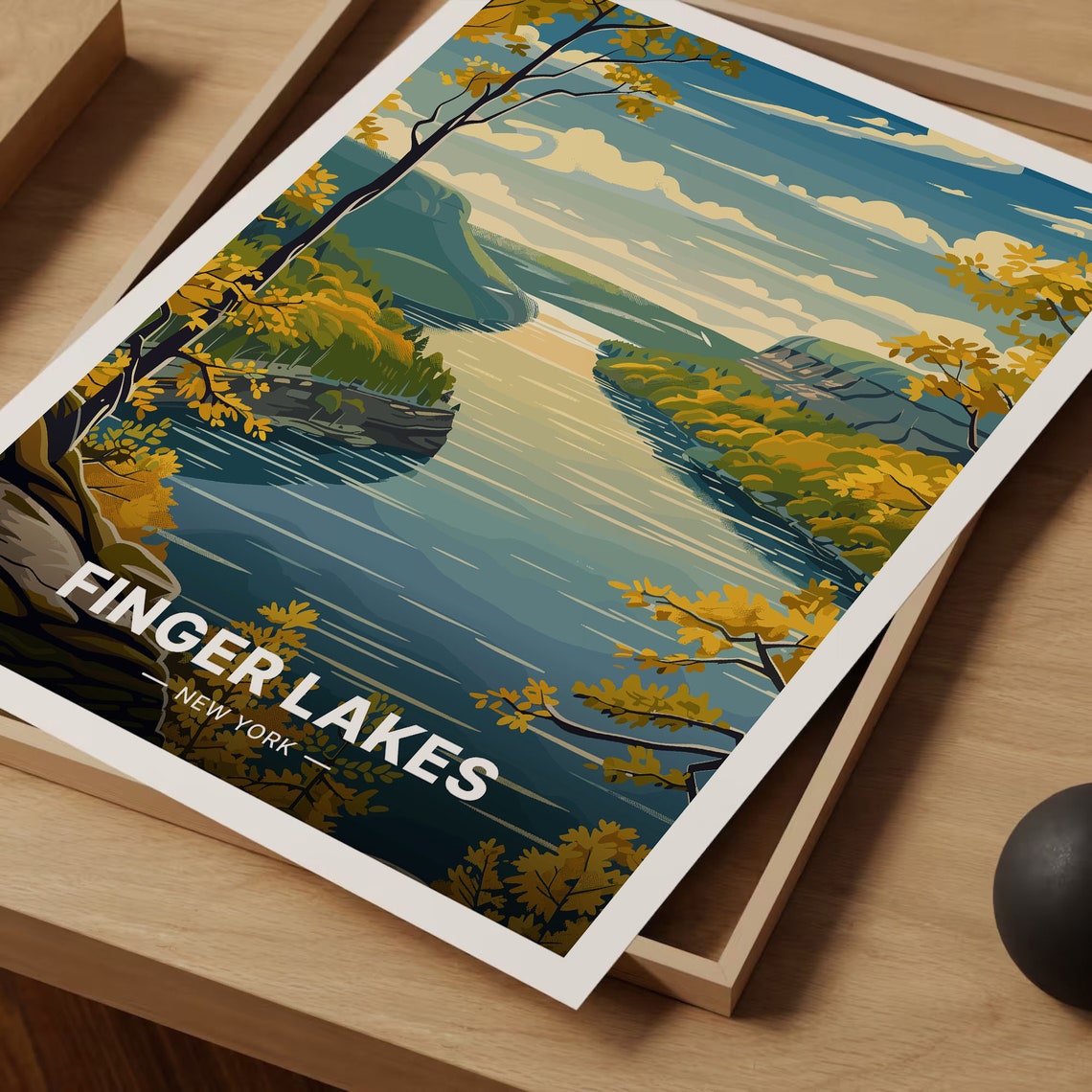 Finger Lakes New York Autumn Lake Cliffs Vintage Travel Poster - Image 3
