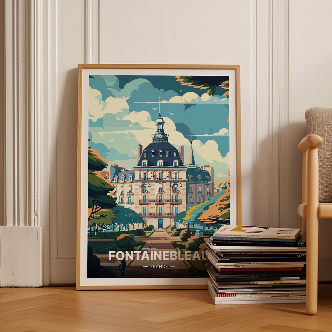 Fontainebleau France Travel Poster Chateau Vintage French Palace Art