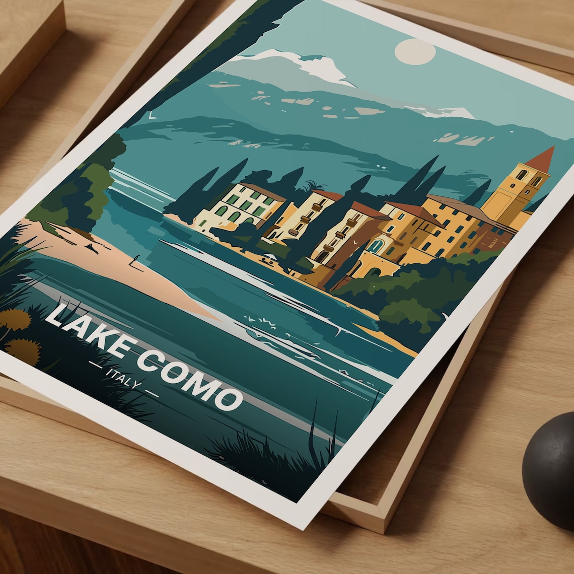 Lake Como Italy Lakeside Villa Mountains Sunset Travel Poster - Image 3