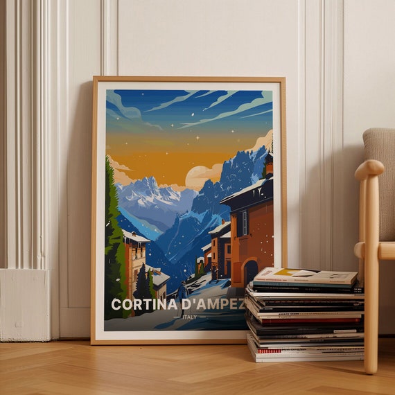 Cortina Dampezzo Italy Travel Poster Ski Resort Wall Art Unique Wedding Birthday Gift Idea C20 1573