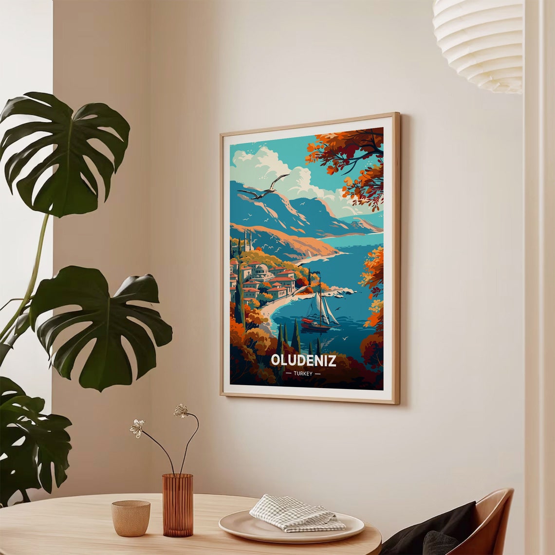 Oludeniz Turkey Turquoise Lagoon Sailboat Mountain Travel Poster - Image 2