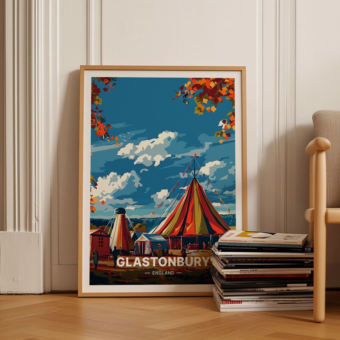 Glastonbury England Festival Tents Big Top Music Vintage Travel Poster