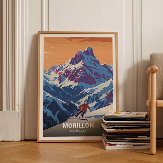French Alps Ski Resort Poster Morillon Grand Massif Travel Art Snowboarding Decor Samoens Flaine Wall Print Haute C20 1719