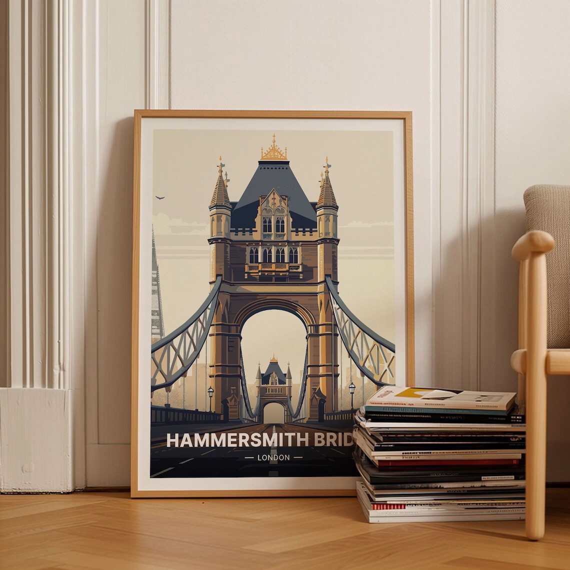London Skyline Travel Poster, River Thames Scene
