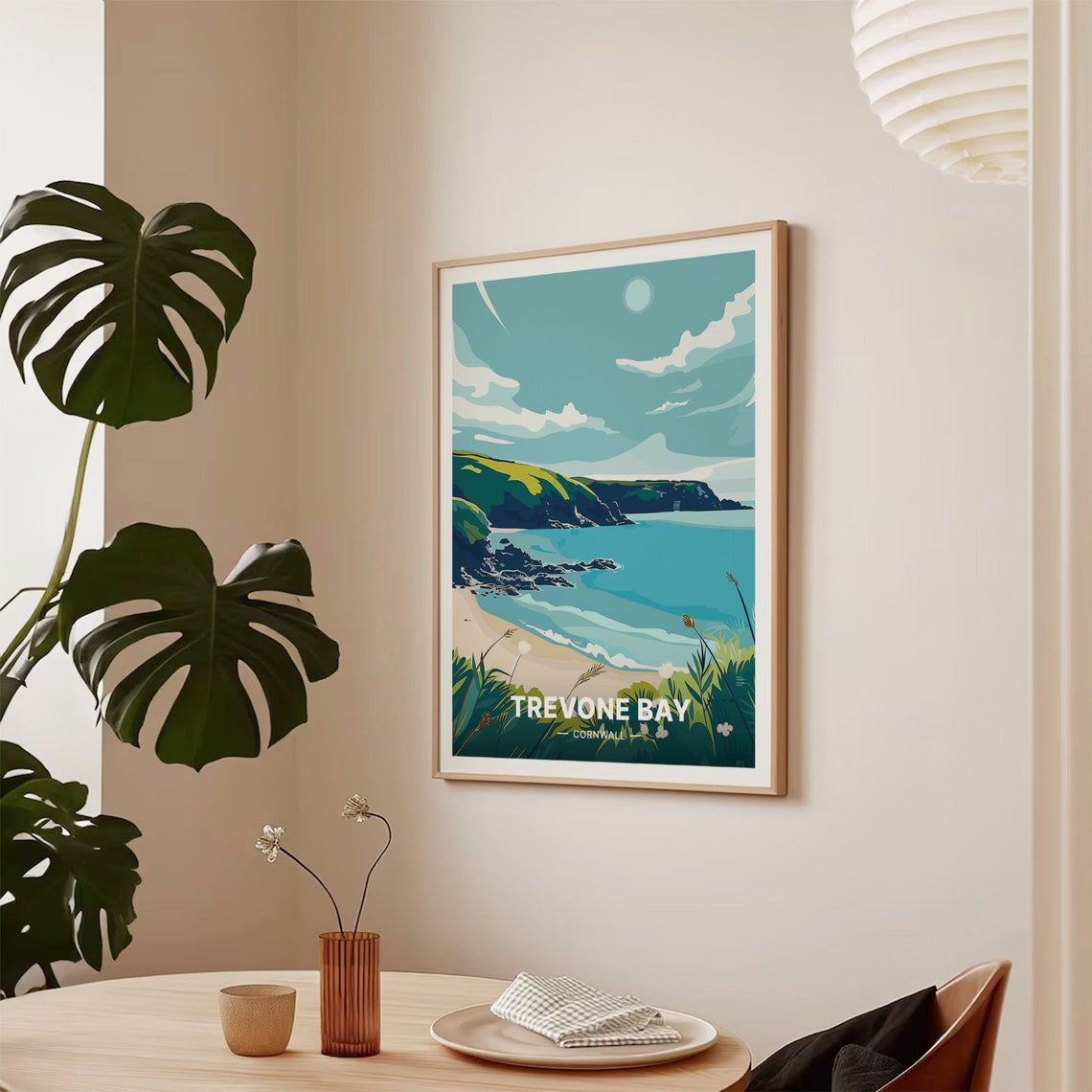 Trevone Bay Cornwall Coastal Cliffs Beach Waves Travel Poster - Image 2
