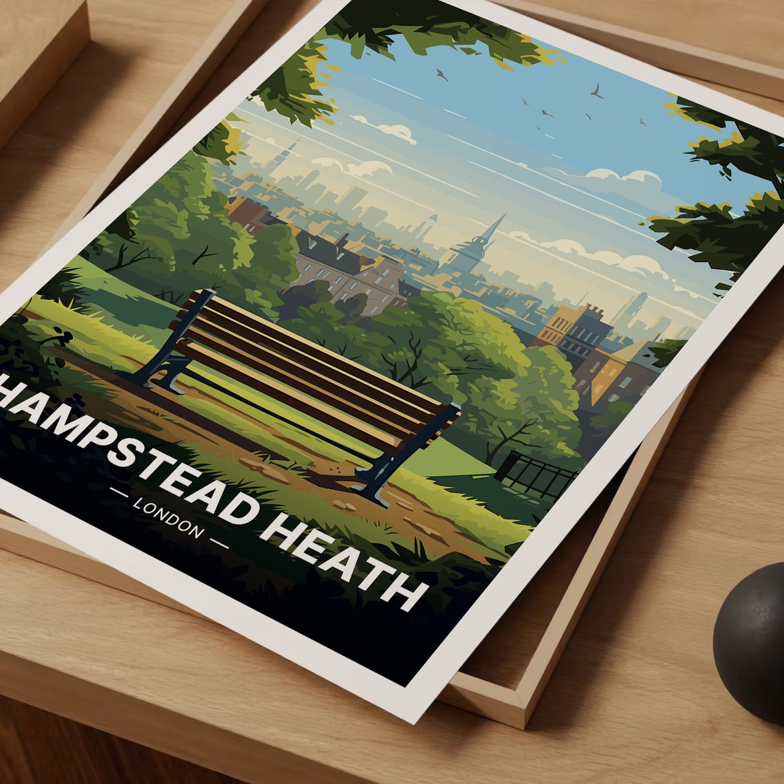 Hampstead Heath London Park Bench City Skyline View Travel Poster - Image 3