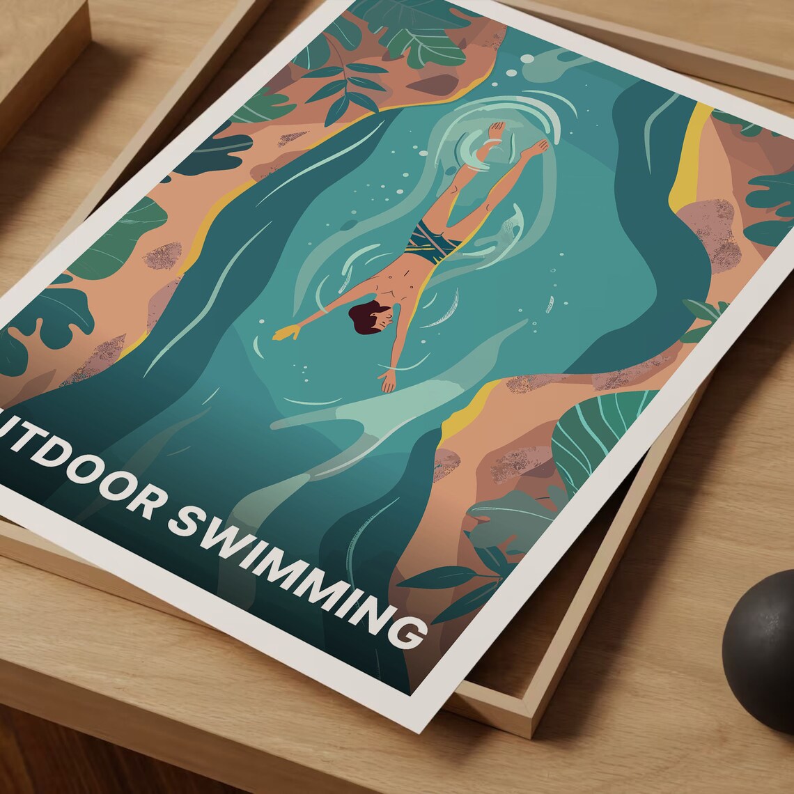 Wild Swimming Aerial River Swimmer Outdoor Adventure Art Poster - Image 3
