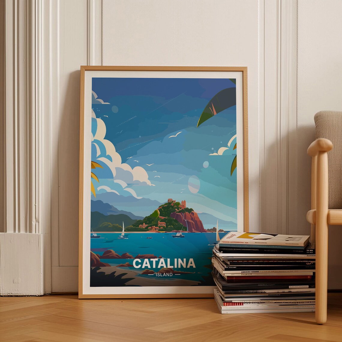 Catalina Island Travel Poster California Sailboats Coastal Bay Art