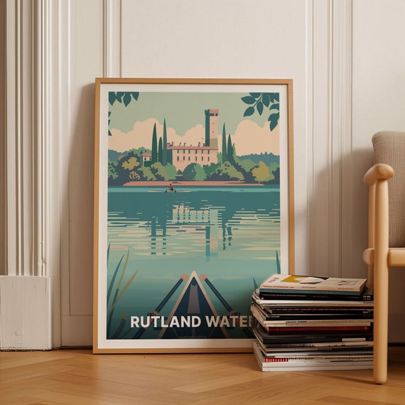 Rutland Water Travel Poster Normanton Church Oakham Castle Art Leicestershire Inspired Wall Decor Hambleton Landscape Print C20 982