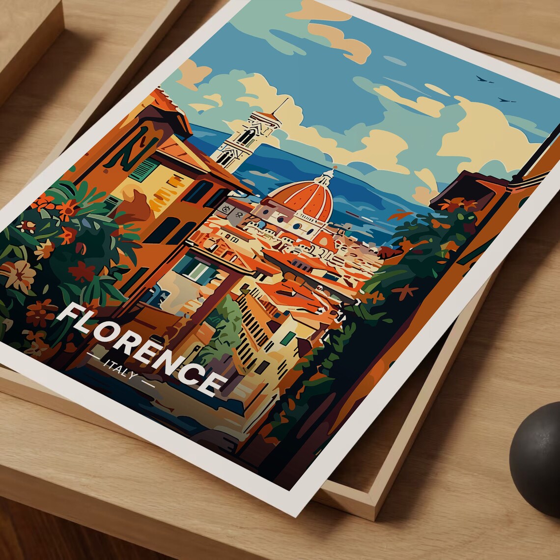 Vintage Florence Italy Travel Poster, Cityscape Decor - Image 3