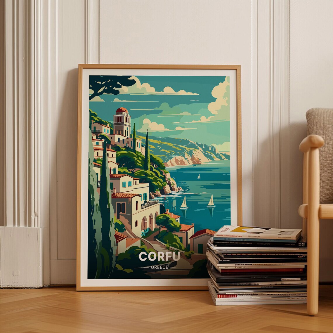 Corfu Greece Travel Poster, Greek Island Landscape