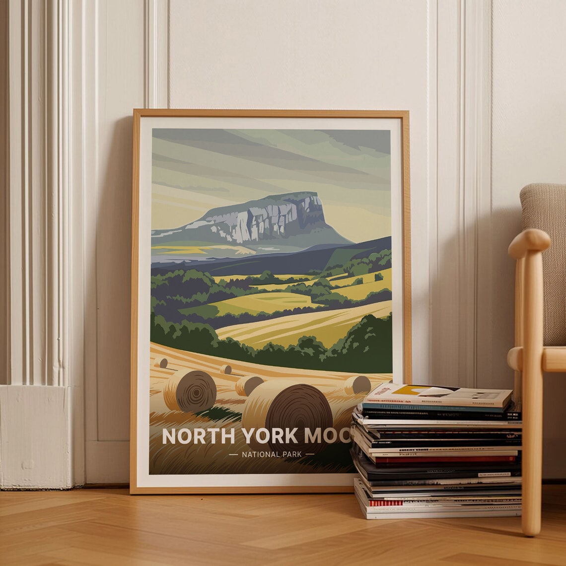 North York Moors Roseberry Topping Golden Hay Fields Travel Poster