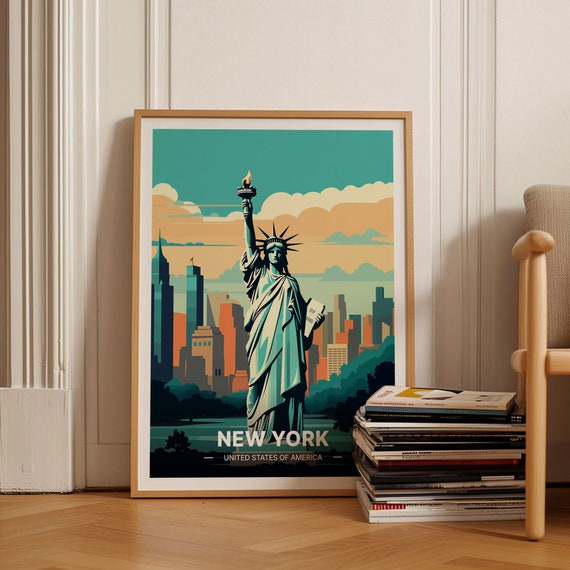 Statue Of Liberty New York City Skyline Travel Poster