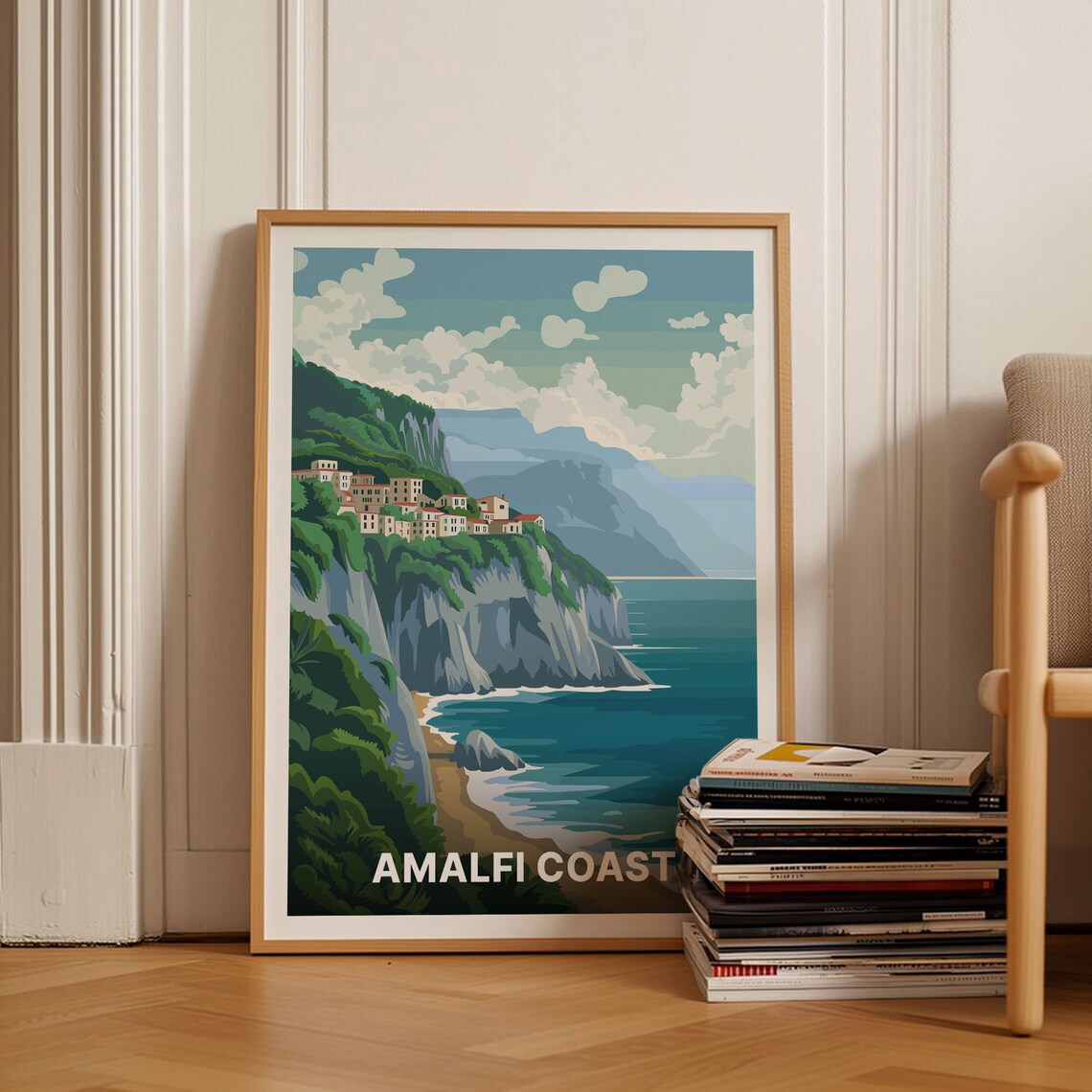 Amalfi Coast Travel Poster, Italy Scenic Landscape