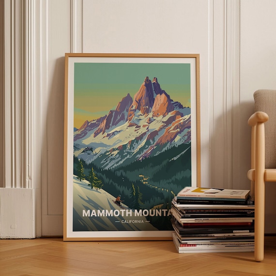 Mammoth Mountain Travel Poster, Retro Ski Lodge Decor