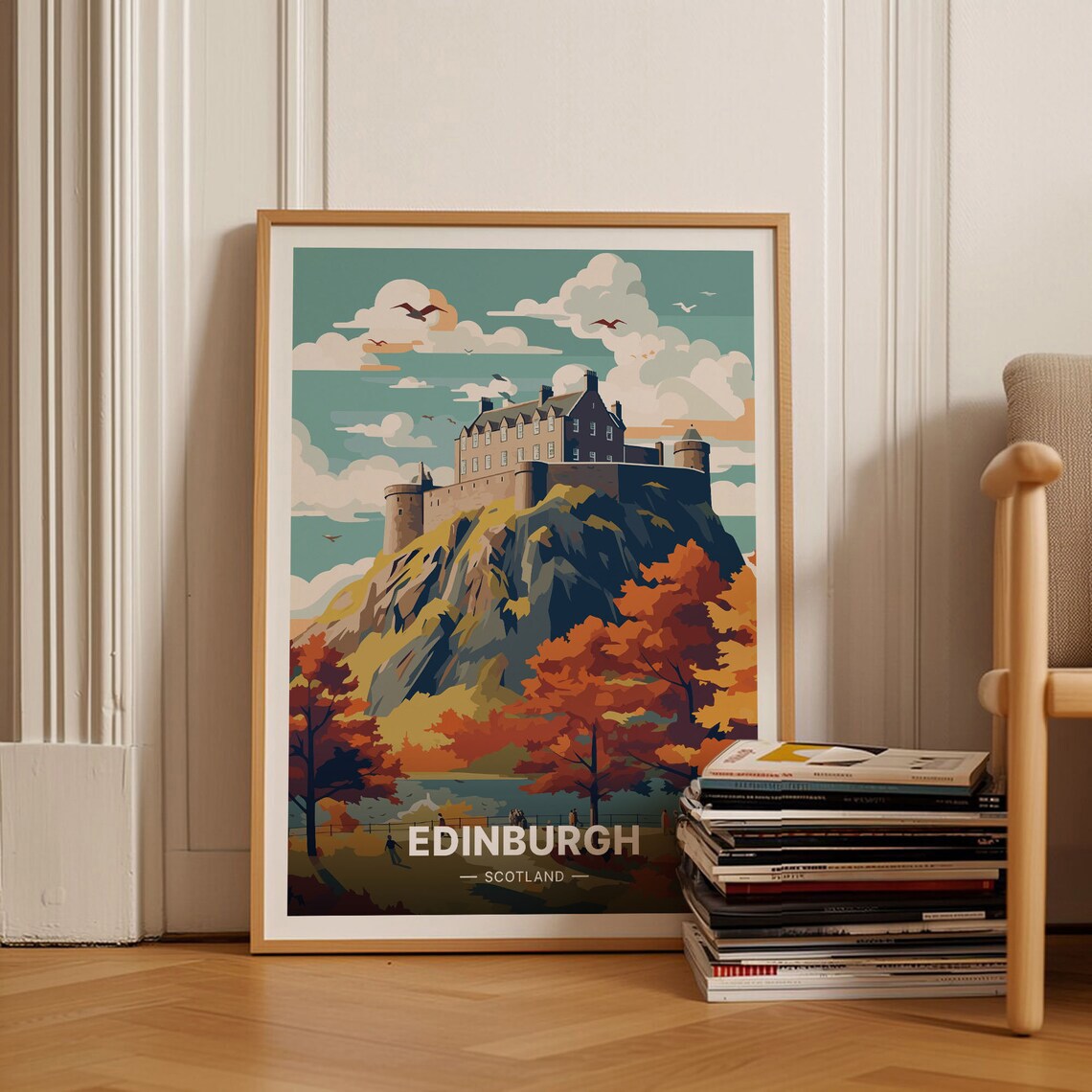Edinburgh Scotland Travel Poster, Castle Cityscape