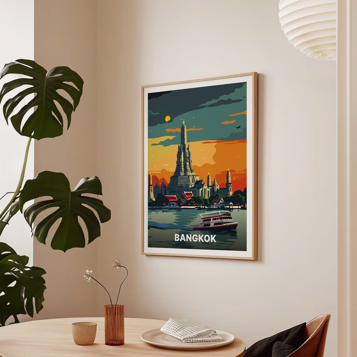 Bangkok Thailand Wat Arun Temple Sunset River Vintage Travel Poster - Image 2