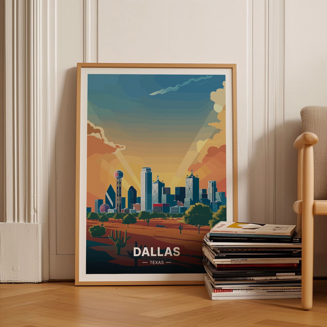 Dallas Skyline Travel Poster, Texas Cityscape